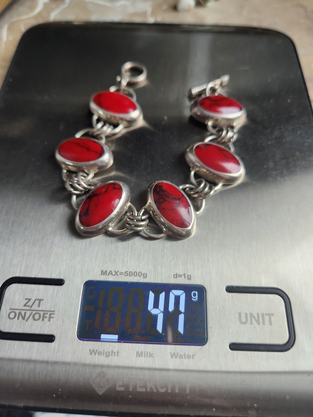 Vintage Red Jasper Sterling .925 Stamped Taxco, Mexico Link Bracelet - Women - Picture 10 of 10